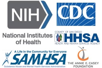 funding logos: NIH, CDC, HHSA, SAMHSA, Annie E. Casey Foundation